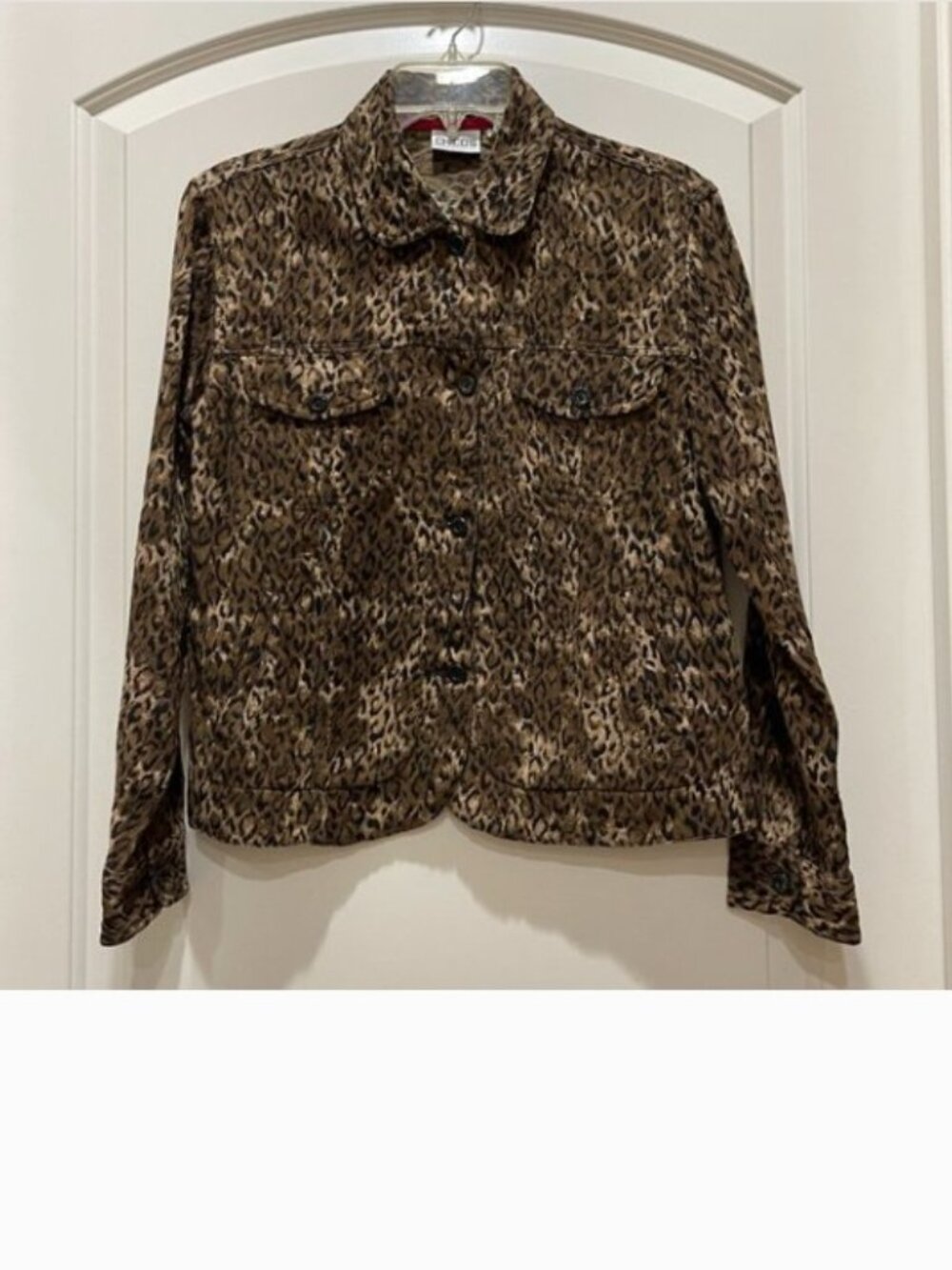 Chico's Jacket Top Button Front Leopard Animal Print Brown Tan Black Sz 0 Small